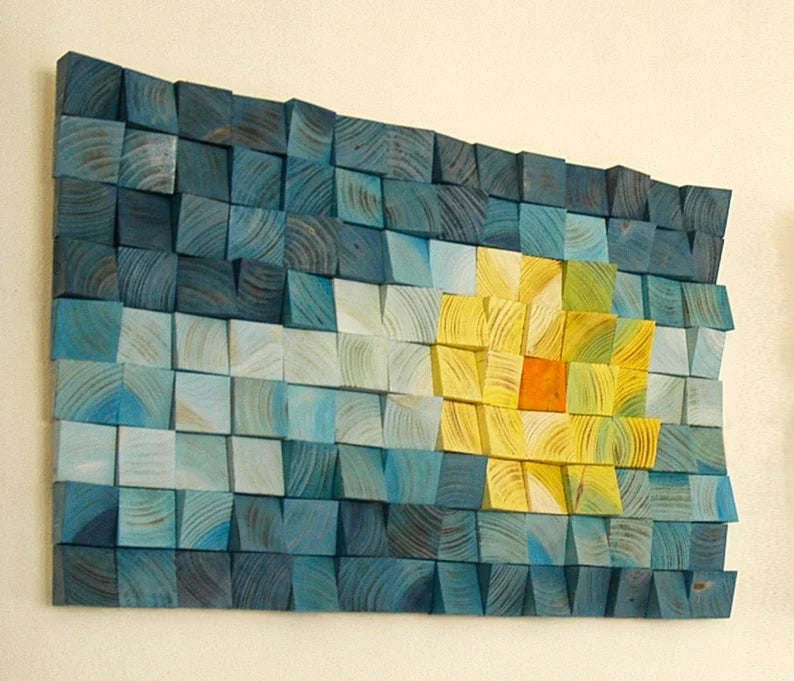 Simple Flower Yellow Wood Mosaic Wall Decor
