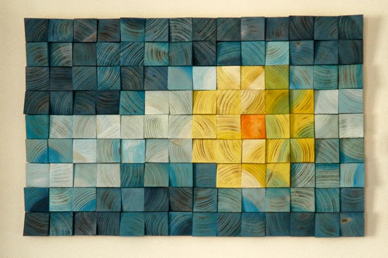 Simple Flower Yellow Wood Mosaic Wall Decor