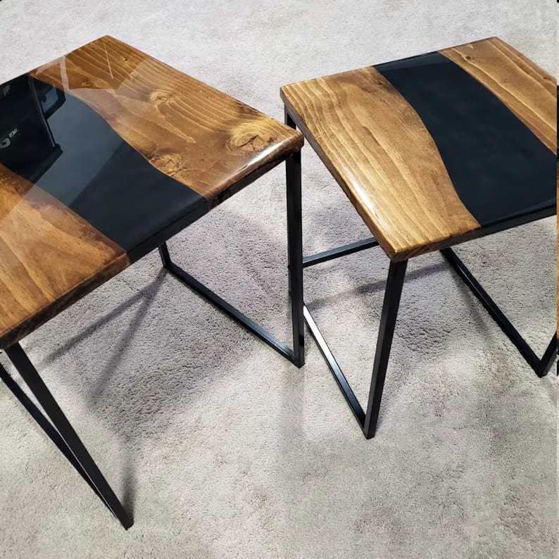 Sleek Black Epoxy River Nesting Tables