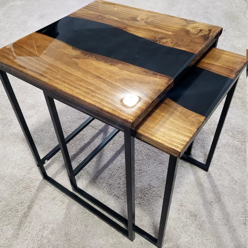 Sleek Black Epoxy River Nesting Tables