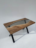 Unique Smoky Grey Epoxy Resin Dining Table With Live Edge