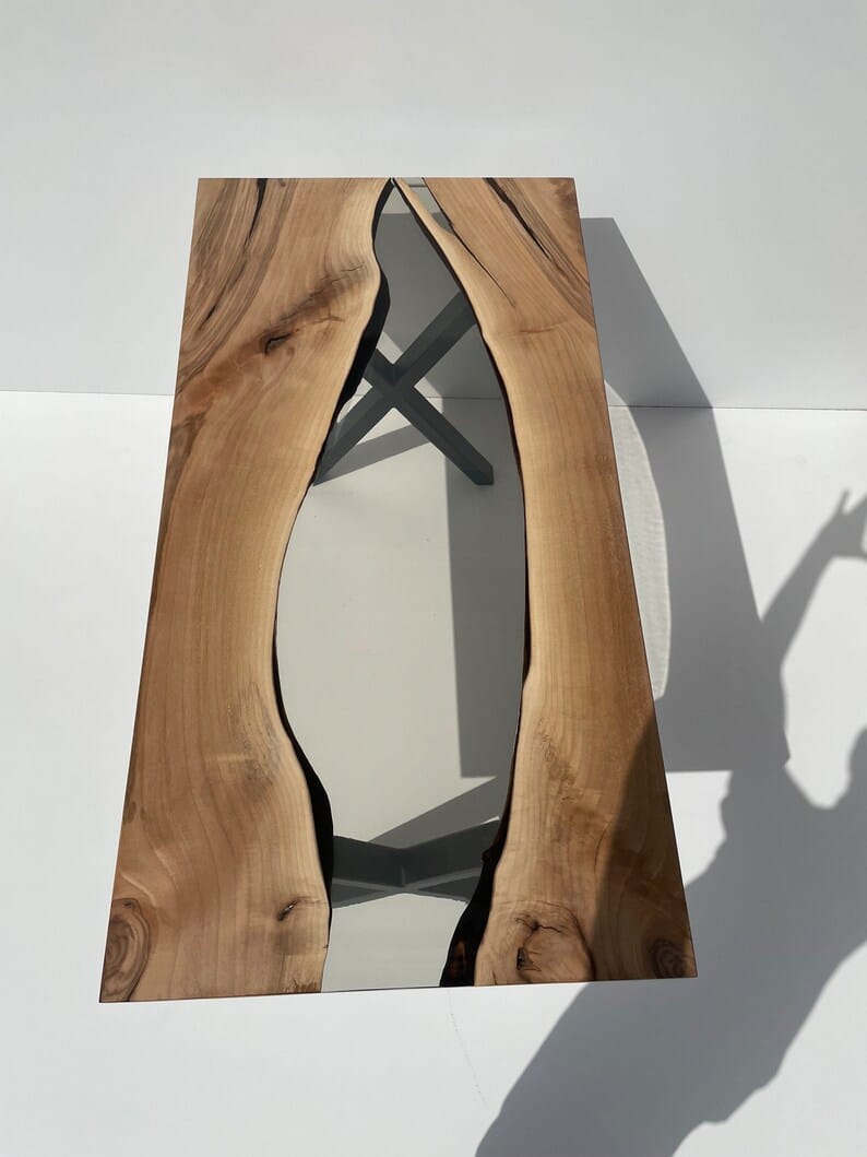 Unique Smoky Grey Epoxy Resin Dining Table With Live Edge