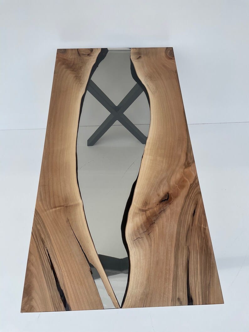 Unique Smoky Grey Epoxy Resin Dining Table With Live Edge