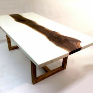 Snowy White And Brown Epoxy Resin Dining Table