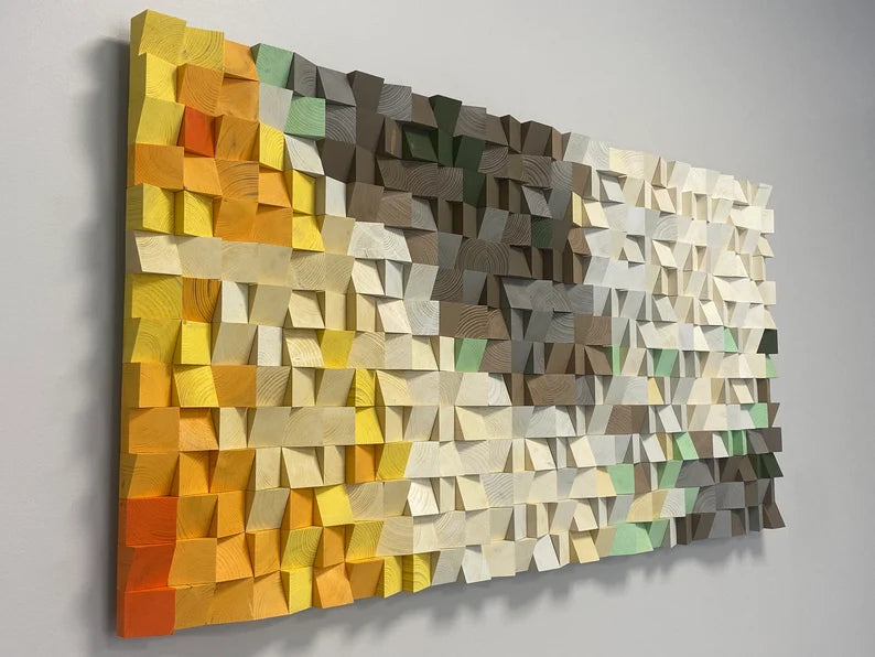 Sun and Snowy Mountains Wood Mosaic Wall Decor