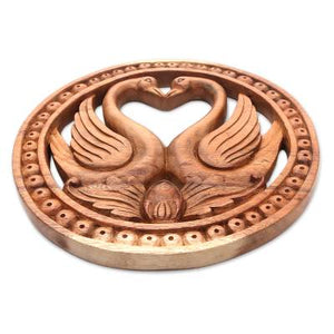 Hand Carved Teak Wood Swan Romance