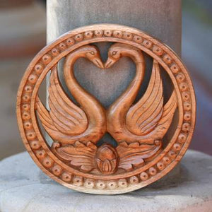 Hand Carved Teak Wood Swan Romance