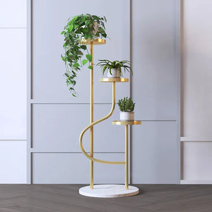 Tall Metal Plant Stand 3 Tier Modern Corner Ladder Planter in Gold
