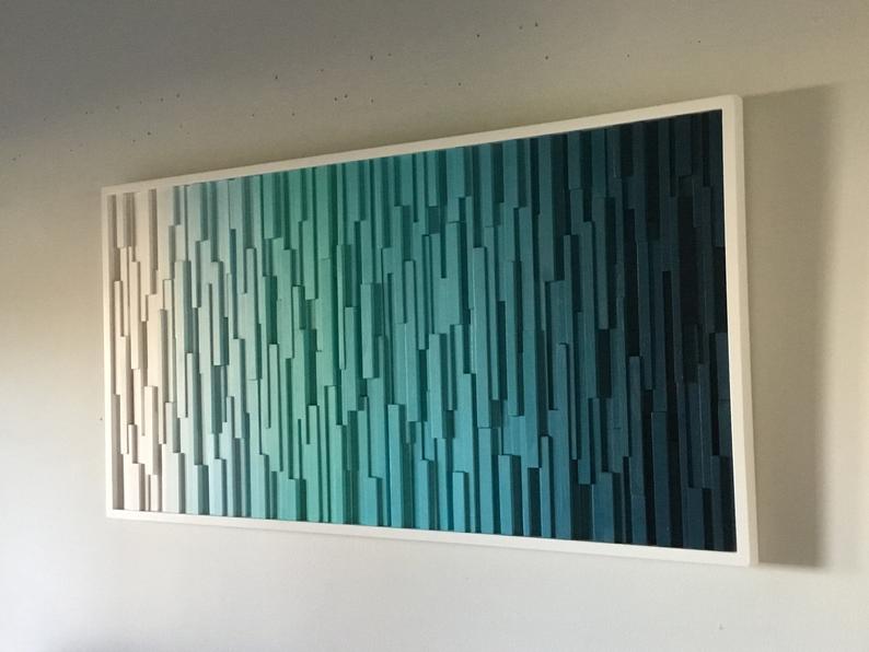 Blue Plank Wood Mosaic Wall Decor