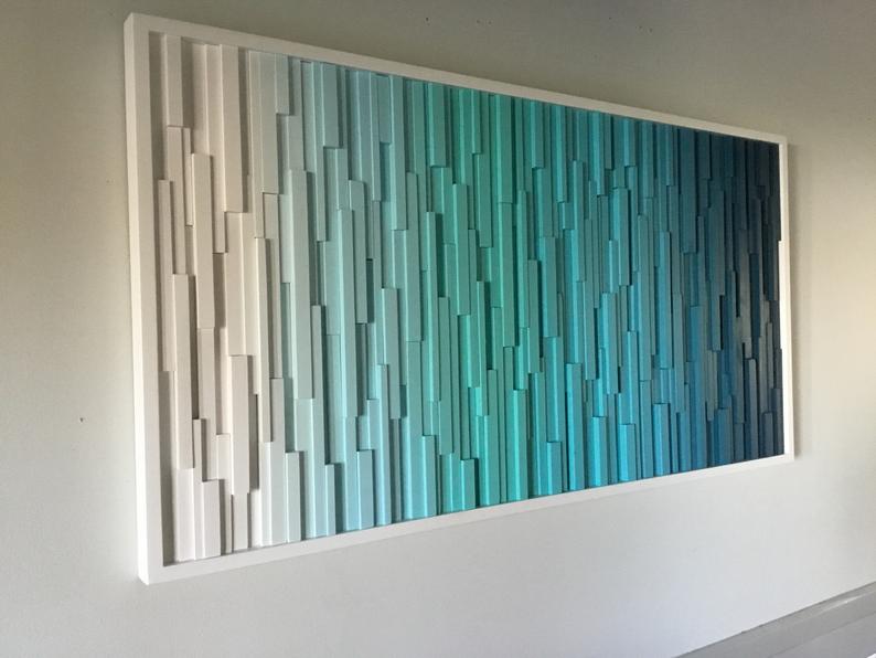 Blue Plank Wood Mosaic Wall Decor