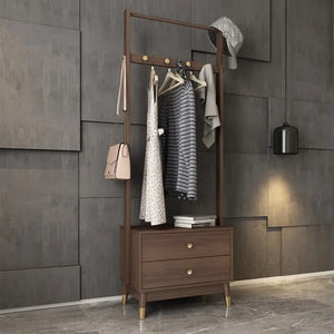 Ultic Walnut Classic Clothes Rack with Wood Frame Drawers Included