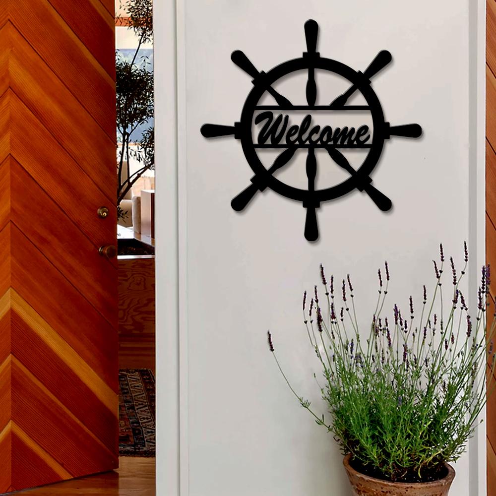 Welcome in Ship Wheel Design Wall Hanging