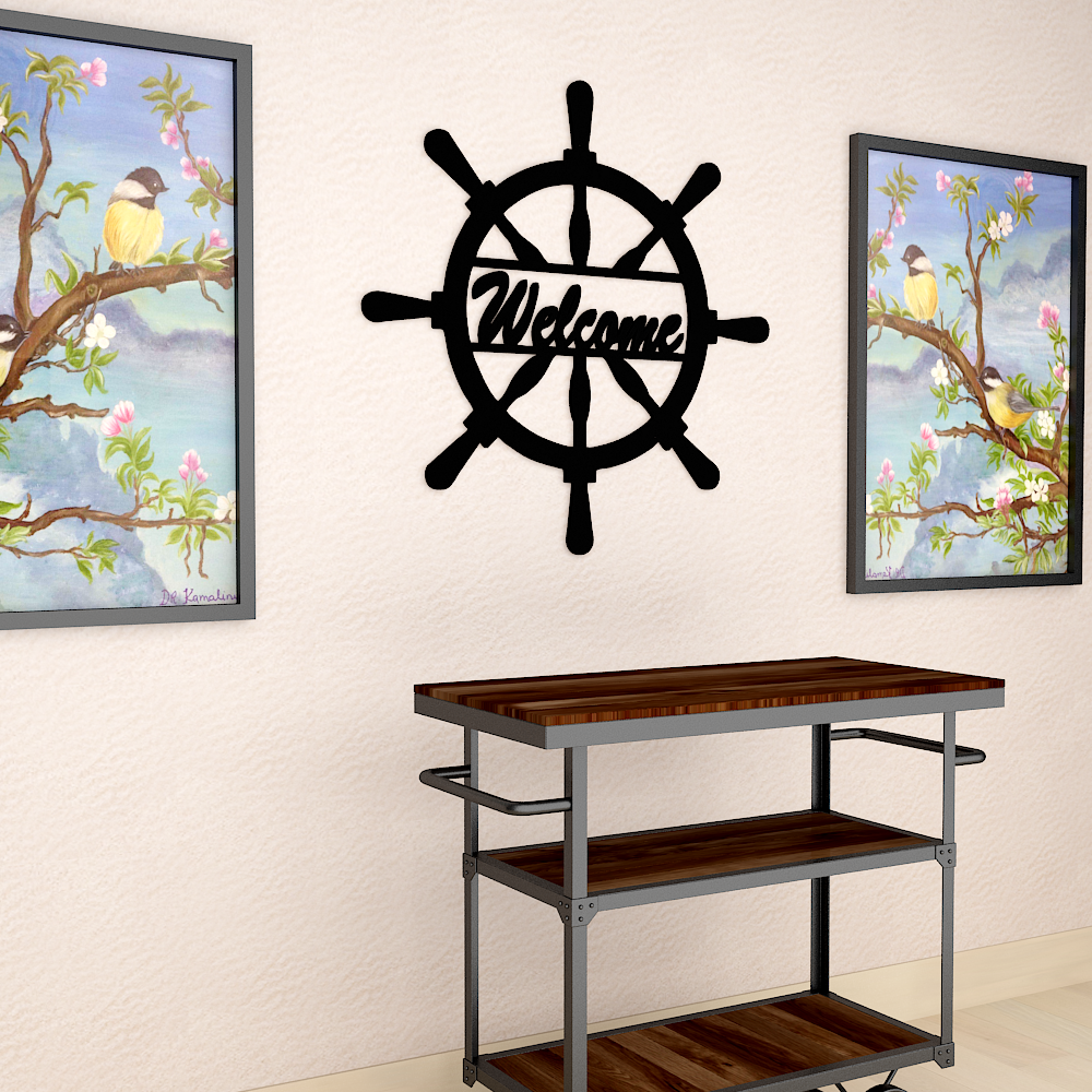 Welcome in Ship Wheel Design Wall Hanging
