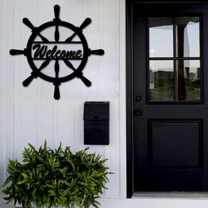 Welcome in Ship Wheel Design Wall Hanging