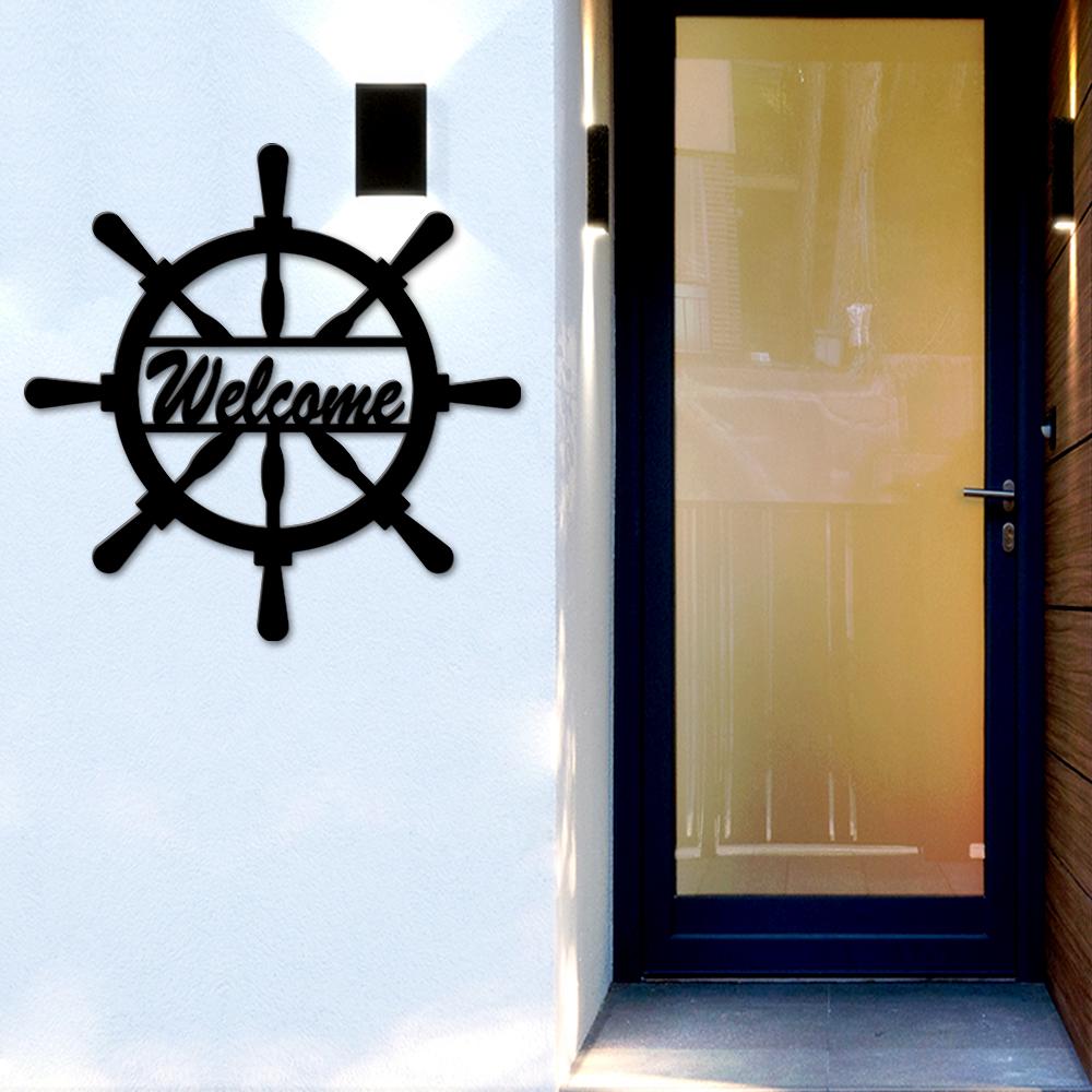 Welcome in Ship Wheel Design Wall Hanging