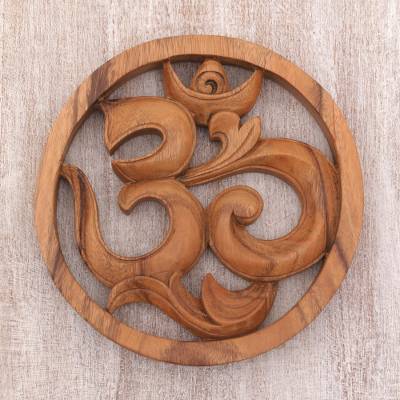 Hand Carved Teak Wood Om Mantra