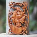 Happy Buddha Carved Wood Wall Panel