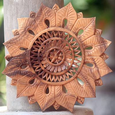 Hand Carved Teak Wood Floral Wall Panel