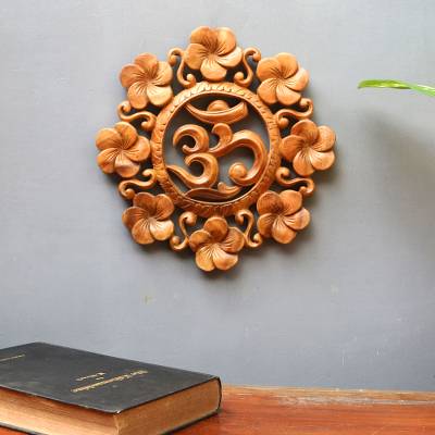Teak Wood Wall Panel Floral Om