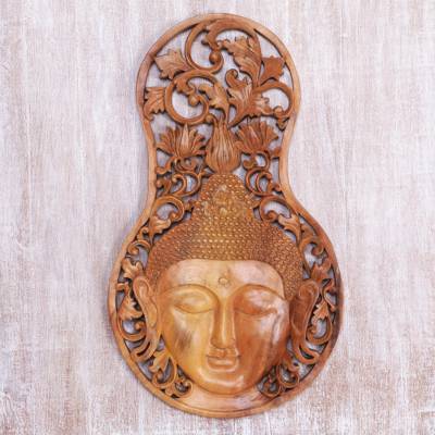 Circular Floral Teak Wood Wall Panel Buddha's Mind