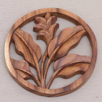 Floral Plant Teak Wood Wall Panel Flourish
