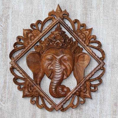 Ganesha Teak Wood Decorative Wall Panel
