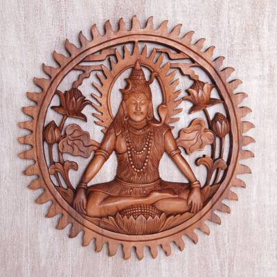 Hand Carved Teak Wood Shiva Wall Panel