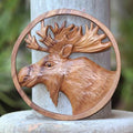 Hand Carved Teak Wood Moose Wall Panel
