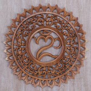 Hand Carved Teak Wood Wall Panel Omkara Altar