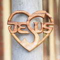 Teak Wood Wall Panel Jesus Heart