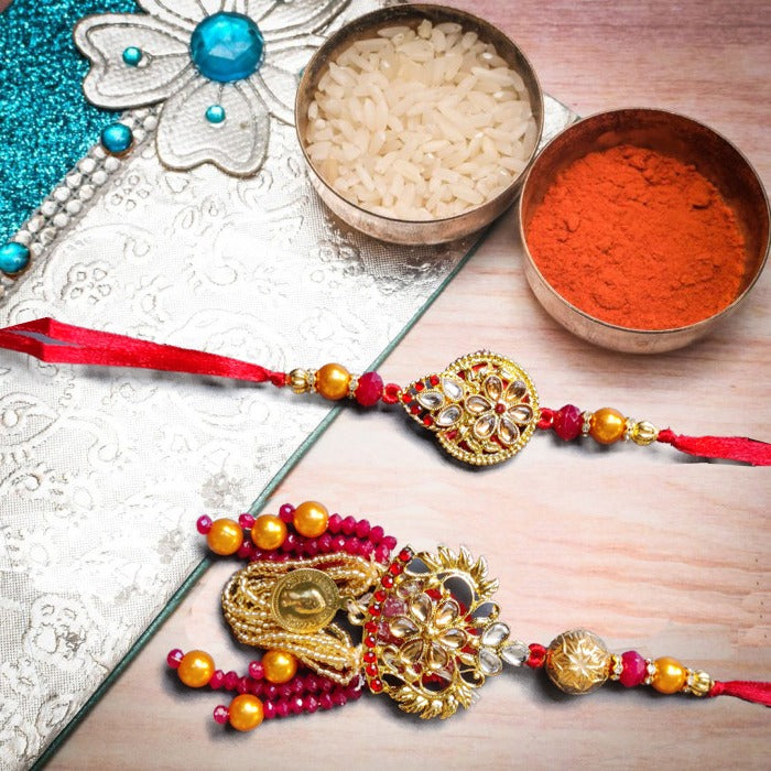 Beautiful Red Pearl Bhaiya Bhabhi Rakhi