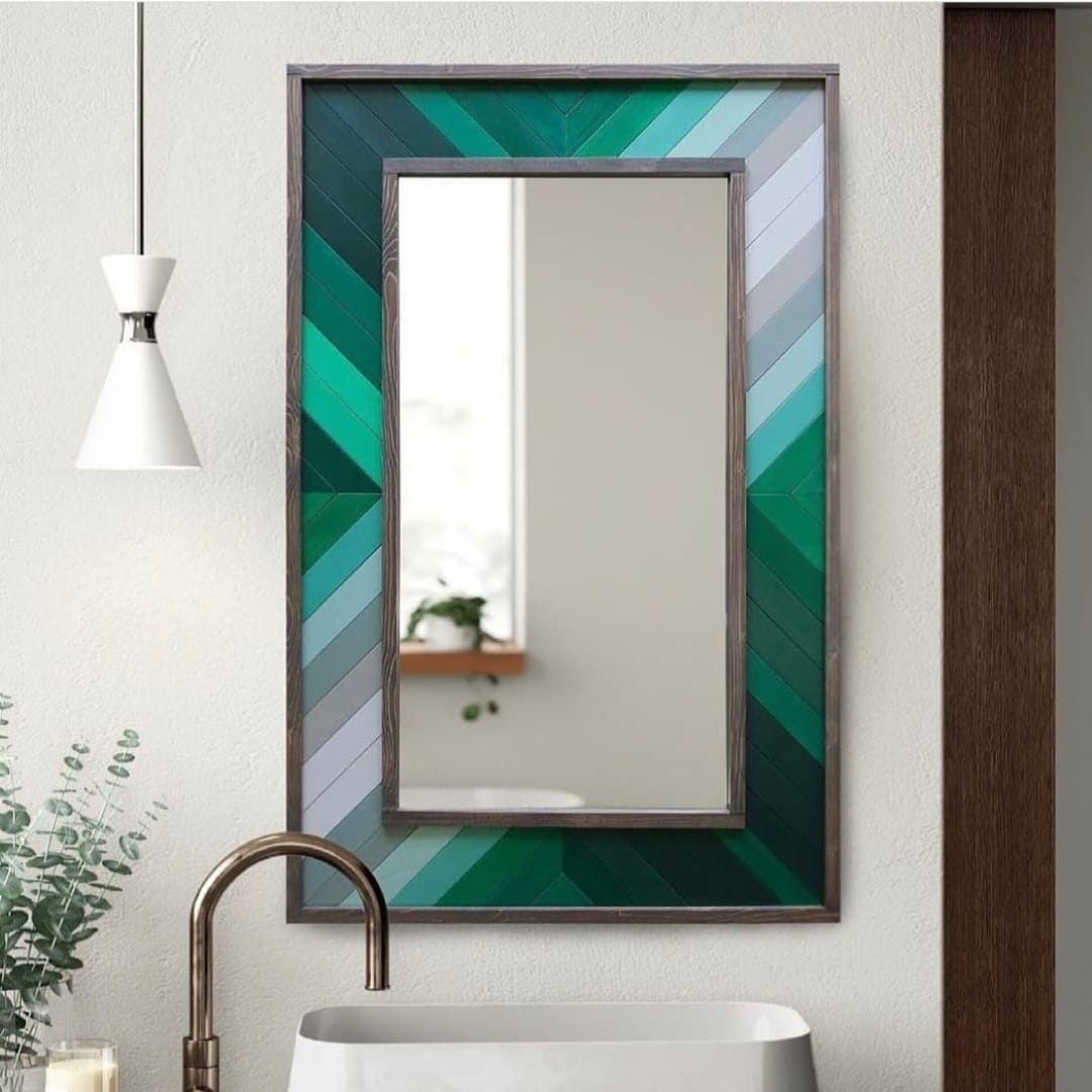 Classic Green Plank Wood Mirror Mosaic Wall Decor