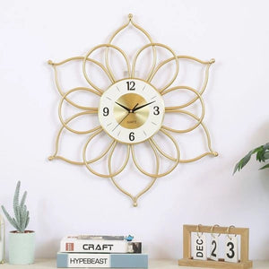 Golden Flower Design Metal Wall Clock