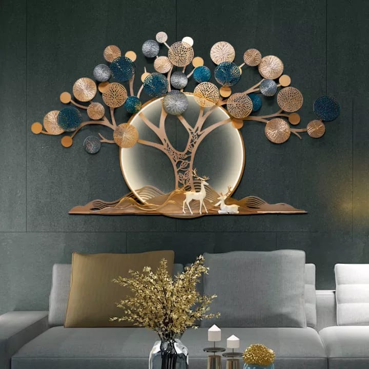Deer Design Metal Wall Hanging with LED Light