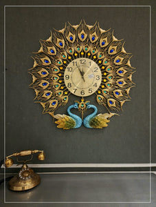 Gorgeous Double Peacock Design Metal Wall Clock