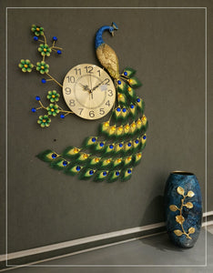 Elegant Peacock Design Metal Wall Clock