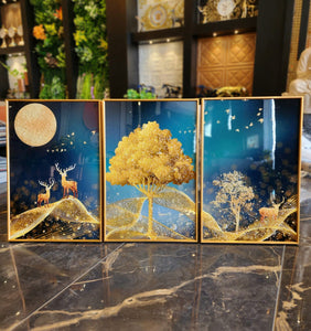 Golden Tree of Life Crystal Painting ( Set of 3 ) Wall Decor
