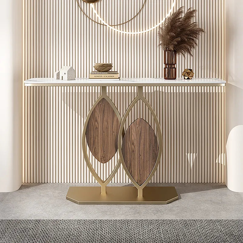 White Console Table Modern Accent Table For Entryway with Sintered Stone Top