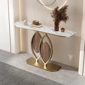 White Console Table Modern Accent Table For Entryway with Sintered Stone Top