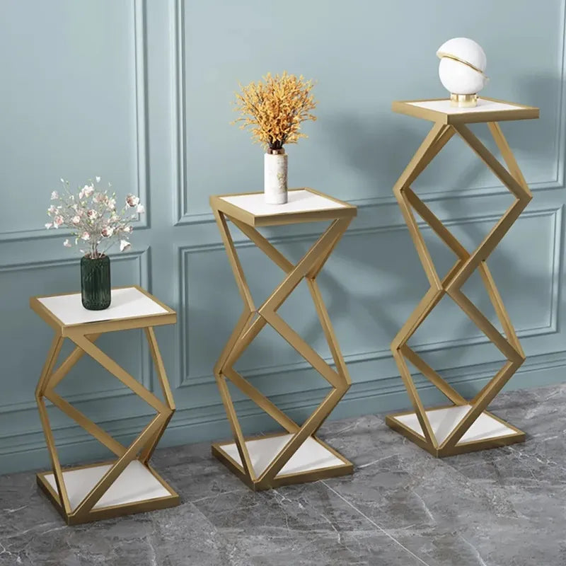 White Plant Stand 2-Shelf Gold Plant Pot Stand for Indoor in Medium