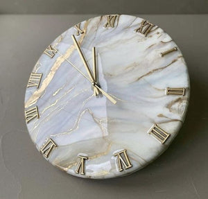 White and Golden Abstract Epoxy Resin Wall Clock