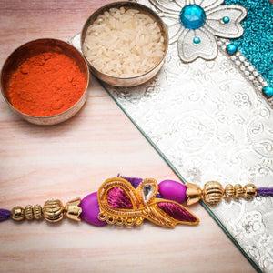 Purple And Golden Zardosi Rakhi