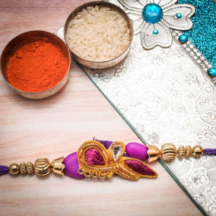 Purple And Golden Zardosi Rakhi