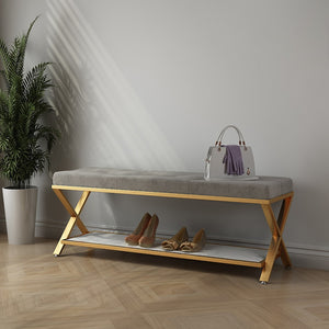 Gray Entryway Bench with Storage Bed Bench Velvet Upholstered With X-Shaped Base