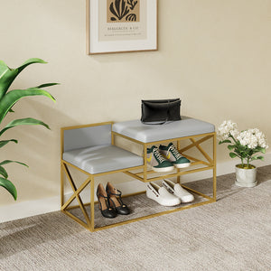Modern Upholstered Entryway Bench Gray With Gold Legs