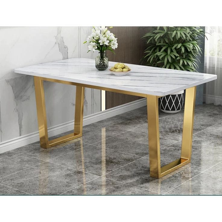 Modern Rectangle White Marble Dining Table – Saajawat