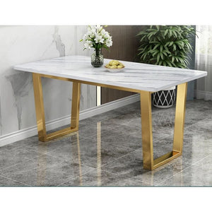Modern Rectangle White Marble Dining Table