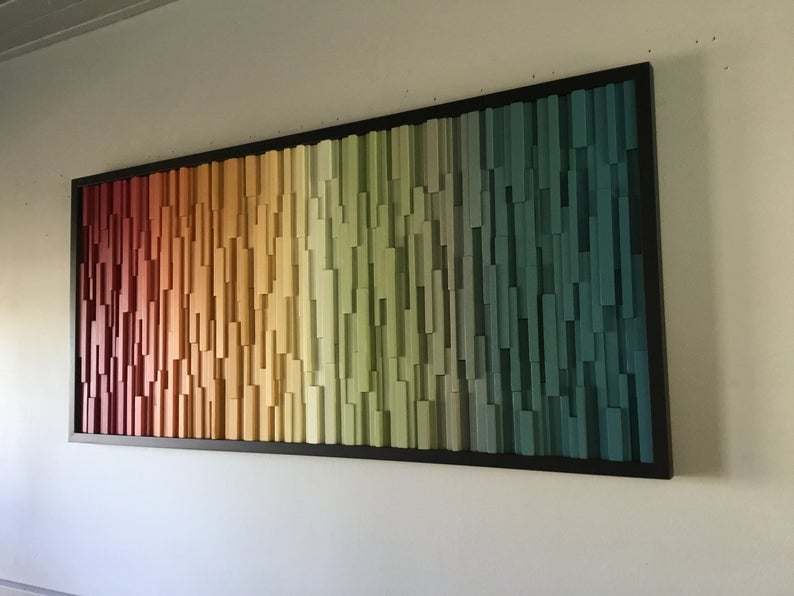 Colorful Wall Art Plank Wood Mosaic Wall Decor