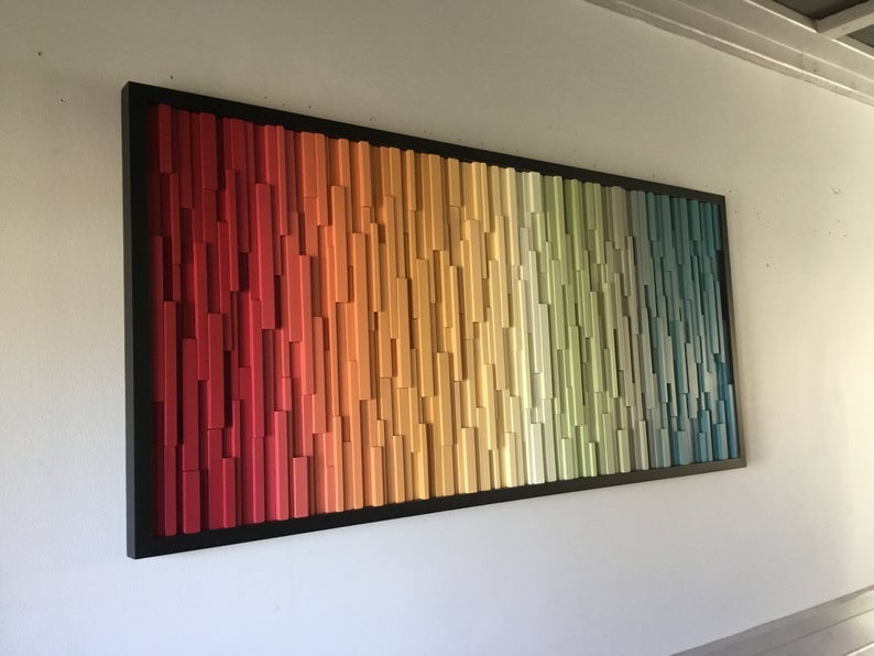 Colorful Wall Art Plank Wood Mosaic Wall Decor