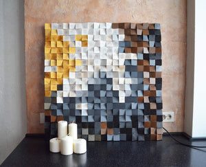 SIZZLING SNOWY MOUNTAIN WOOD MOSAIC WALL DECOR